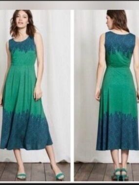 BODEN GREEN LEAF MIDI DRESS SZ 2